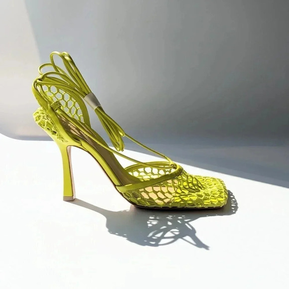 Bottega Veneta Women's Mesh High Heel Stretch Sandals Kiwi Size 36.5 MSRP $1,100 - Picture 3 of 11